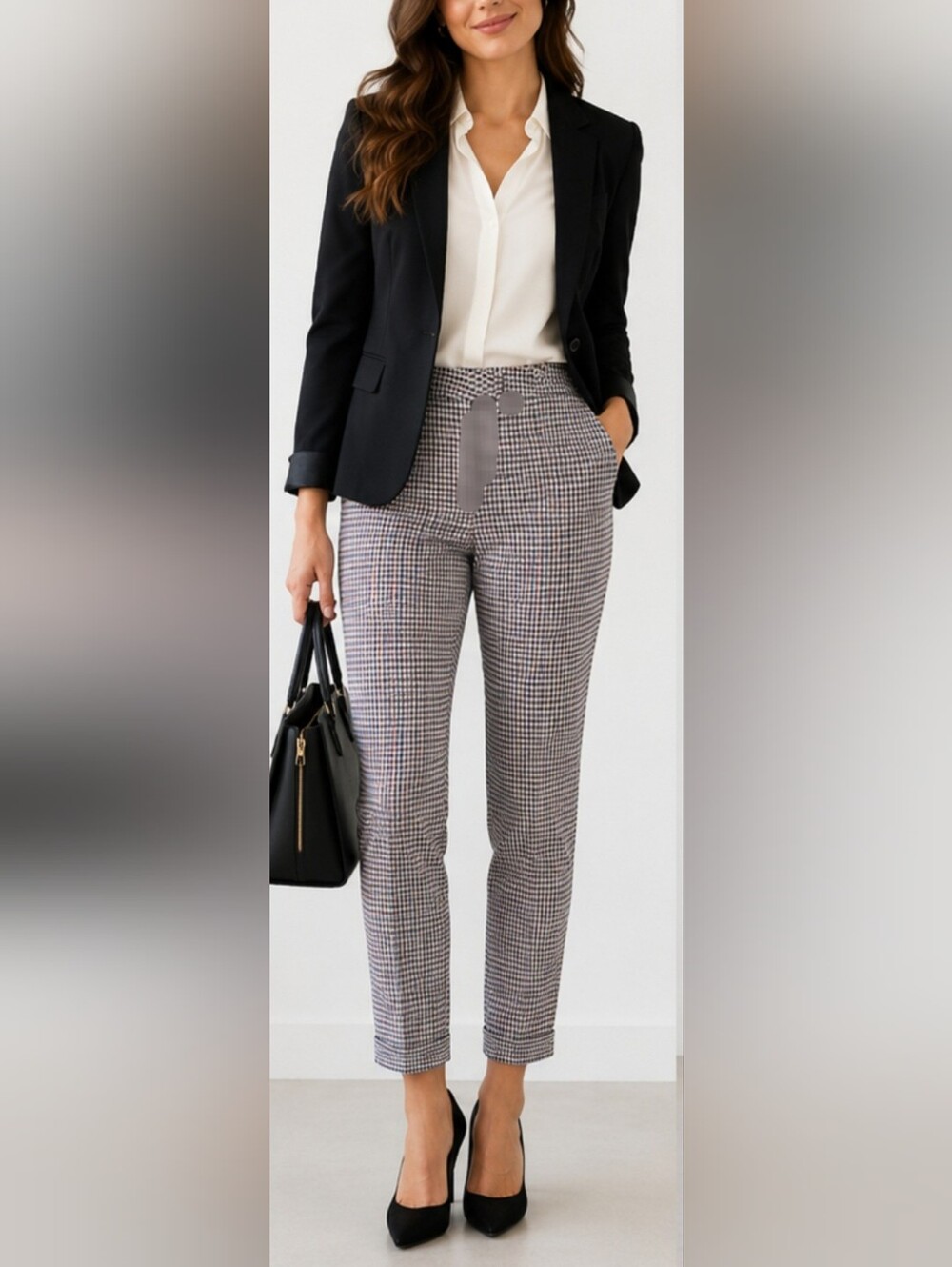 J.Jill Pull On Houndstooth Slim Ankle Pants White/Black/Blue/Red Viscose 6/Small